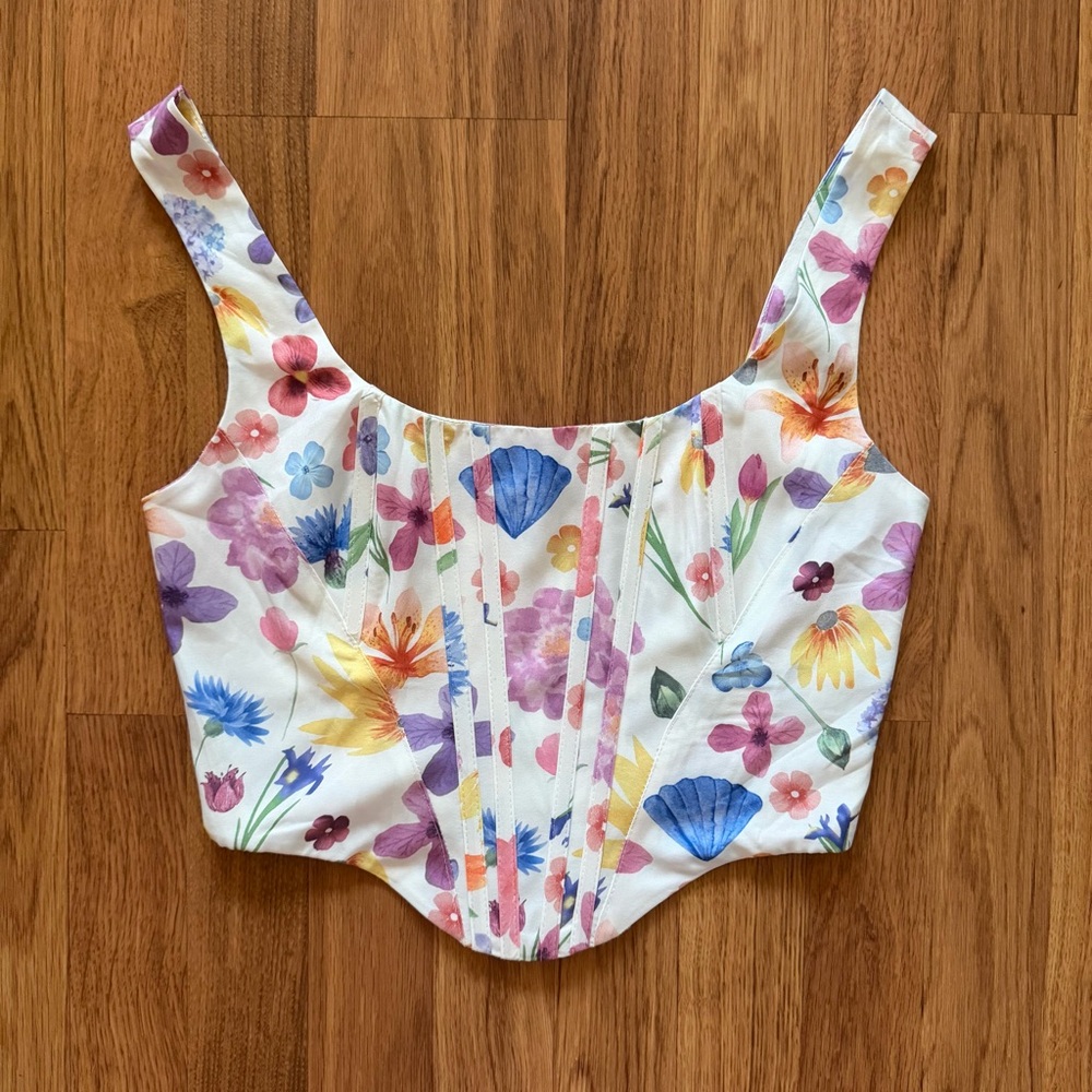 Coquette Floral Print Sleeveless Corset Top‎ Size Small Back Zipper Fairycore